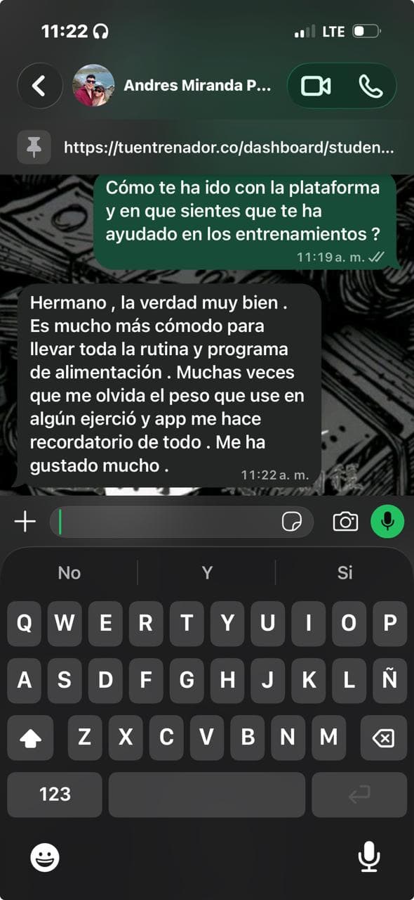 Mensaje de un entrenador sobre tuentrenador.co