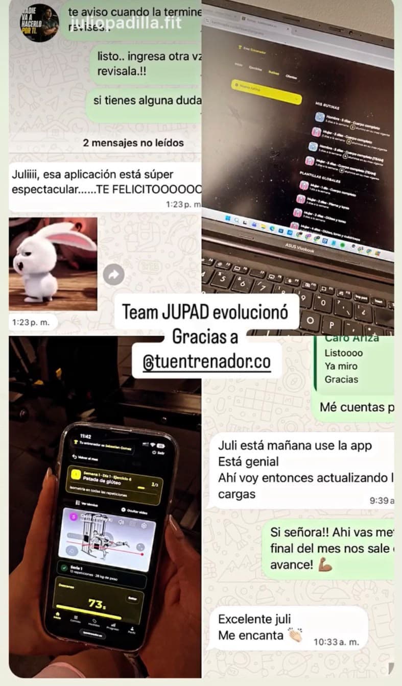 Mensaje de WhatsApp de un alumno sobre tuentrenador.co