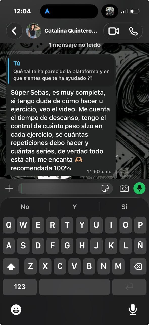 Mensaje de WhatsApp de un alumno sobre tuentrenador.co