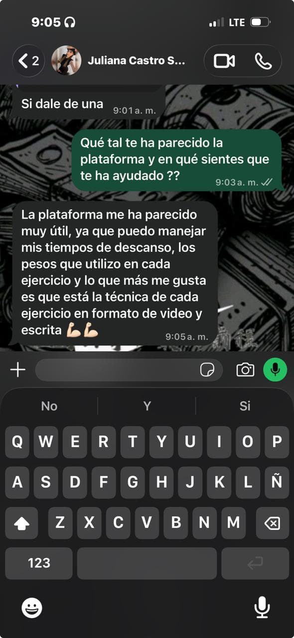 Mensaje de WhatsApp de un alumno sobre tuentrenador.co
